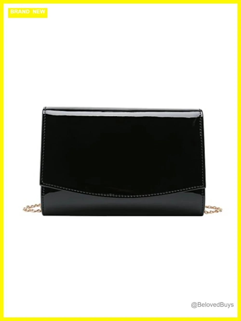 Patent Vegan Leather Flap Clutch Evening Bag Chain Strap
